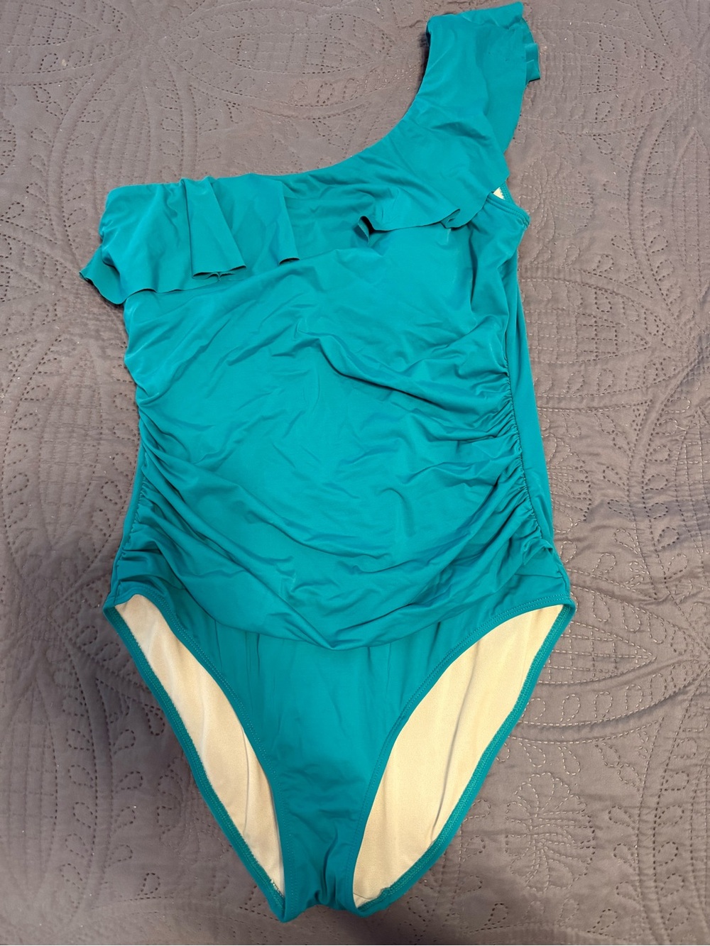 Teal One-Shoulder Ruffle One-Piece Swimsuit